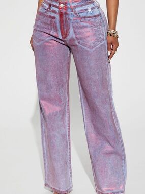 Fashion Nova Women's Pink Tie-Dye Wide-Leg Jeans